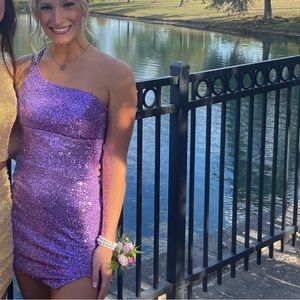 One sided sequin purple formal dress